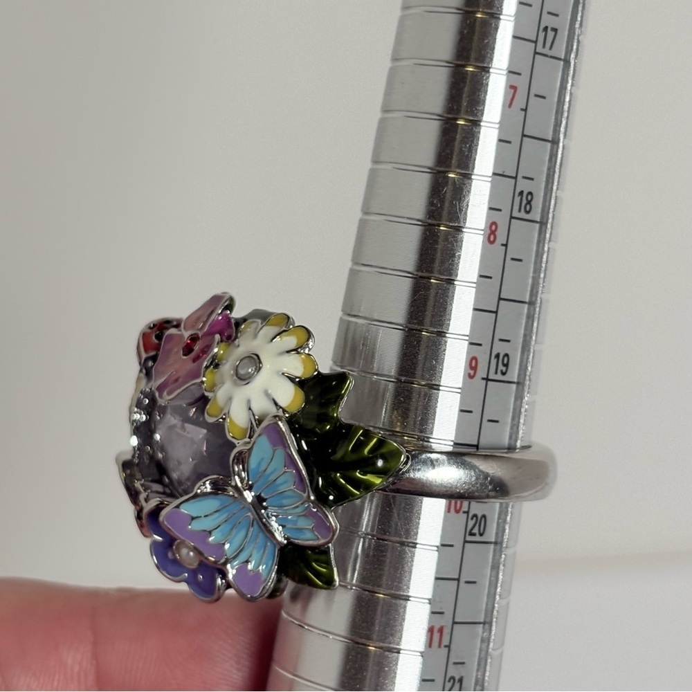 Vintage Avon Enamel Double Ring with Multicolor Accents and Purple Stone - Picture 8 of 10